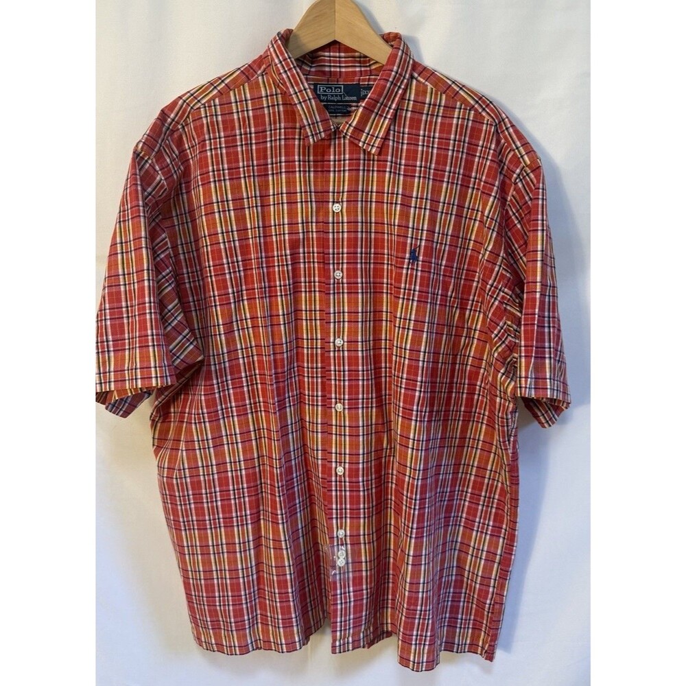 Vtg Polo Ralph Lauren Caldwell Shirt Cotton Loop Collar Camp Men's 2XL Red NWT